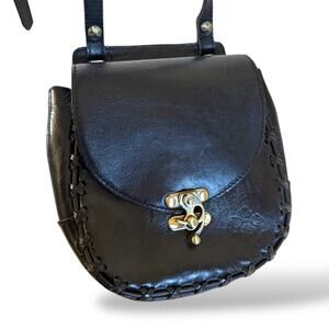 Patricia Nash Black Leather ROSSIE Saddle Bag Crossbody Adjustable Strap